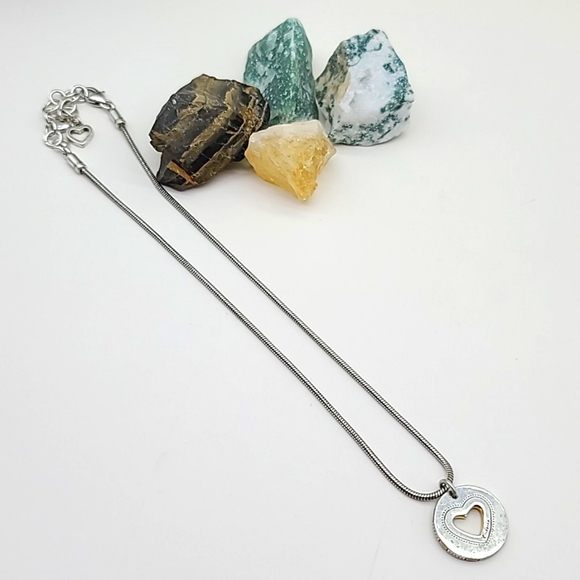 Brighton "DEJA VU" Heart Two-Tone Reversible Pendant w Cut-Out & Dots 💛 - Picture 6 of 11